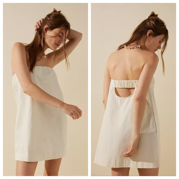 Free People Cotton-Linen Strapless Mini Dress - Size Medium - NWT - Picture 1 of 8